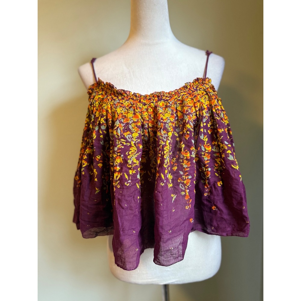 Free People m Floral Crop Top Purple Orange Yellow‎ boho whimsi flowy y2k fairy